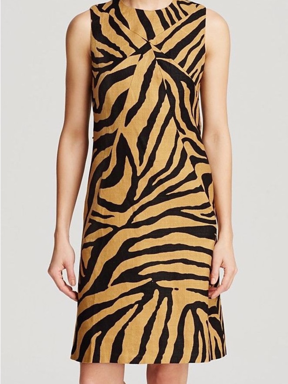 Anne Klein Black and Tan Zebra-Print Sleeveless Shift Dress